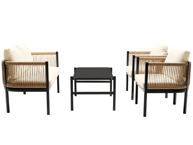 Beige Outdoor Modular Sofa Set with Glass Coffee Table