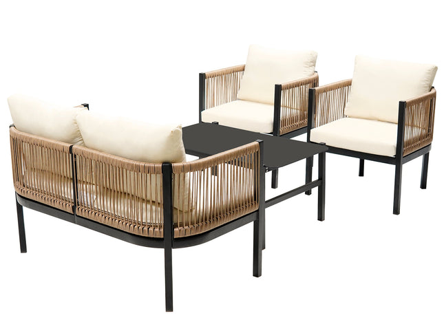 Beige Outdoor Modular Sofa Set with Glass Coffee Table