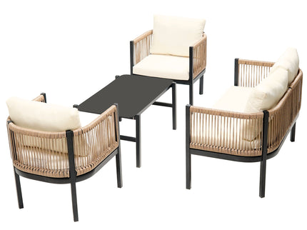 Beige Outdoor Modular Sofa Set with Glass Coffee Table