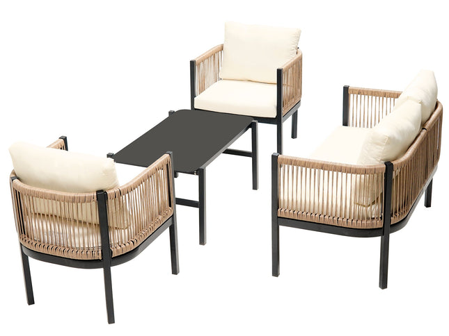 Beige Outdoor Modular Sofa Set with Glass Coffee Table