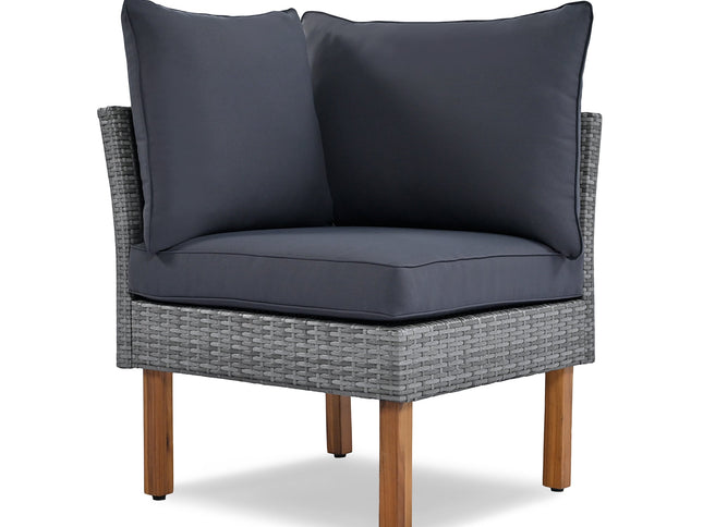 9-Piece Gray Patio Rattan Conversation Set with Cushions & Acacia Wood Accents – Modular Outdoor Sectional Sofa Set