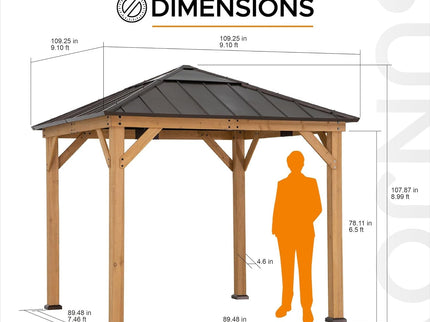 9x9 Cedar Framed Hardtop Gazebo with Brown Steel Roof – Elegant Outdoor Patio Shelte