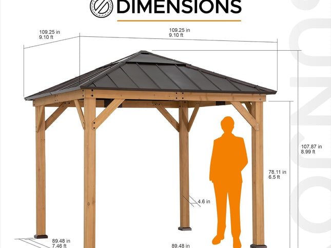9x9 Cedar Framed Hardtop Gazebo with Brown Steel Roof – Elegant Outdoor Patio Shelte