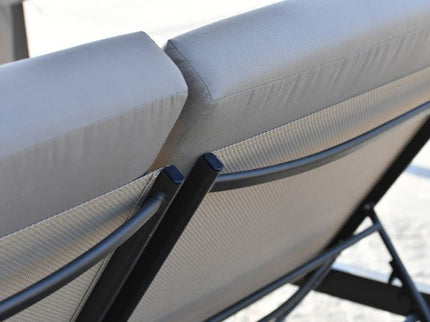 Gray Outdoor Double Chaise Daybed with Adjustable Canopy – Steel Frame & Cushions