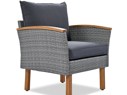 9-Piece Gray Patio Rattan Conversation Set with Cushions & Acacia Wood Accents – Modular Outdoor Sectional Sofa Set