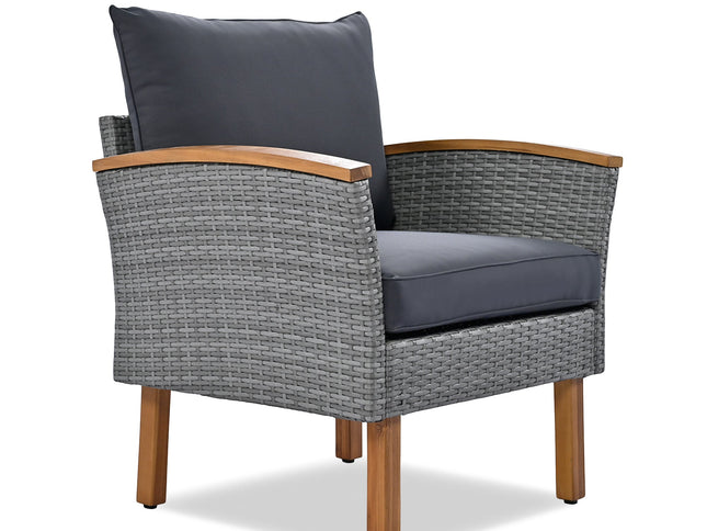 9-Piece Gray Patio Rattan Conversation Set with Cushions & Acacia Wood Accents – Modular Outdoor Sectional Sofa Set