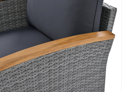 9-Piece Gray Patio Rattan Conversation Set with Cushions & Acacia Wood Accents – Modular Outdoor Sectional Sofa Set