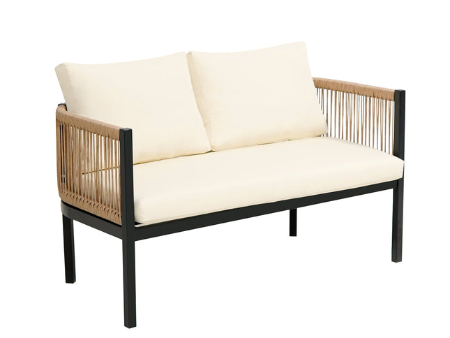 Beige Outdoor Modular Sofa Set with Glass Coffee Table