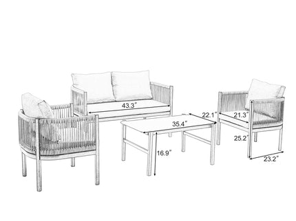 Beige Outdoor Modular Sofa Set with Glass Coffee Table