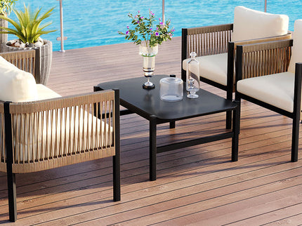 Beige Outdoor Modular Sofa Set with Glass Coffee Table