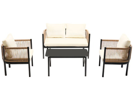 Beige Outdoor Modular Sofa Set with Glass Coffee Table