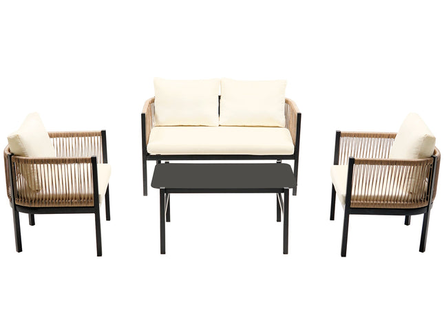 Beige Outdoor Modular Sofa Set with Glass Coffee Table