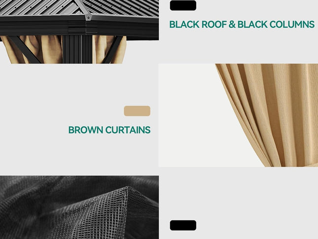 10x12 Hardtop Gazebo Netting Curtains Steel Brown