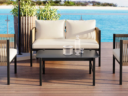 Beige Outdoor Modular Sofa Set with Glass Coffee Table