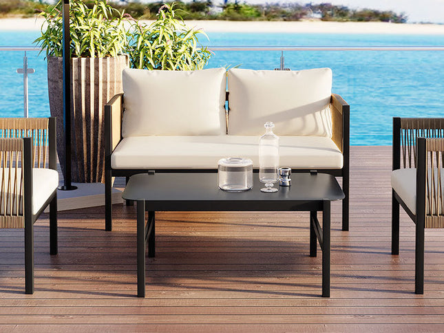 Beige Outdoor Modular Sofa Set with Glass Coffee Table