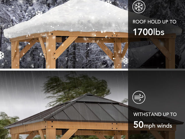 9x9 Cedar Framed Hardtop Gazebo with Brown Steel Roof – Elegant Outdoor Patio Shelte
