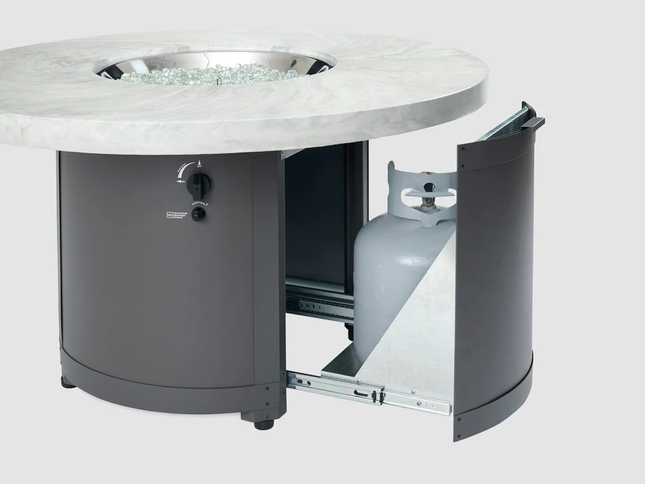 Beacon Round Gas Fire Pit Table – White Onyx