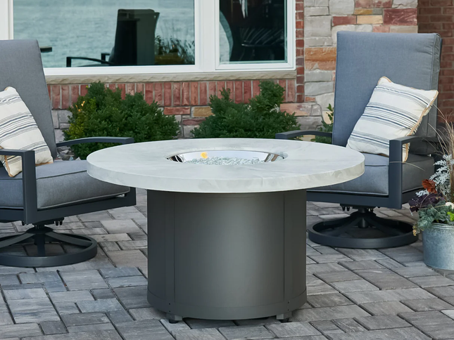 Beacon Round Gas Fire Pit Table – White Onyx
