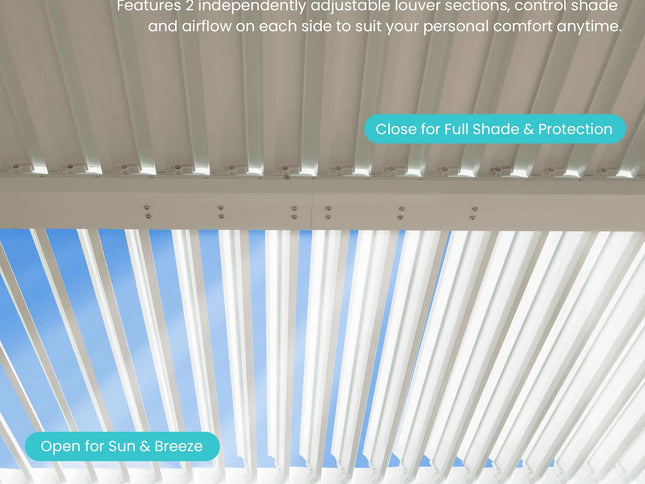 10' X 12' Aluminum Outdoor Pergola Adjustable Louvers Full Aluminum Frame Built-in Gutter System Modern Gazebo Canopy Pergola