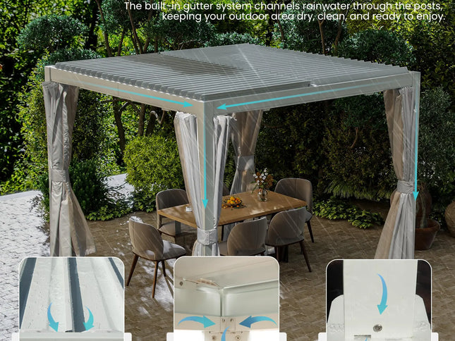 10’ x 10’ Aluminum Louvered Pergola – Modern Patio Gazebo