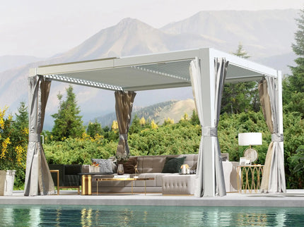 10' X 12' Aluminum Outdoor Pergola Adjustable Louvers Full Aluminum Frame Built-in Gutter System Modern Gazebo Canopy Pergola