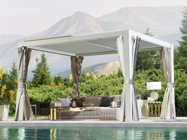 10' X 12' Aluminum Outdoor Pergola Adjustable Louvers Full Aluminum Frame Built-in Gutter System Modern Gazebo Canopy Pergola