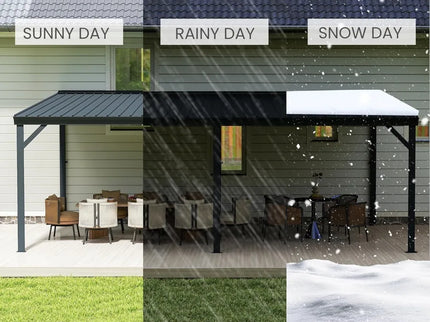 12’ x 20’ Lean-To Wall-Mounted Gazebo with Built-In Drainage & Galvanized Steel Roof – Modern Patio Shelter