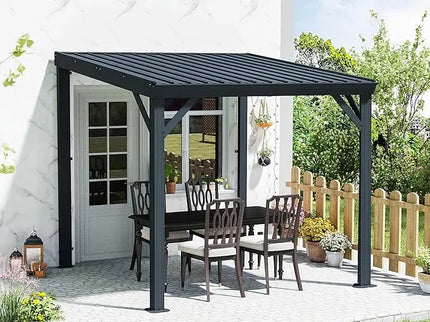 12’ x 20’ Lean-To Wall-Mounted Gazebo with Built-In Drainage & Galvanized Steel Roof – Modern Patio Shelter