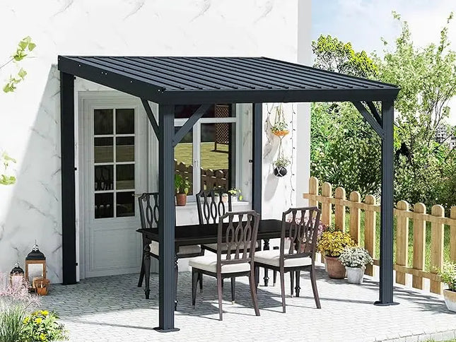 12’ x 20’ Lean-To Wall-Mounted Gazebo with Built-In Drainage & Galvanized Steel Roof – Modern Patio Shelter