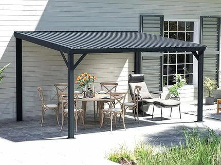 12’ x 20’ Lean-To Wall-Mounted Gazebo with Built-In Drainage & Galvanized Steel Roof – Modern Patio Shelter
