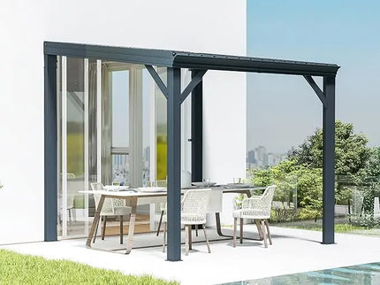 12’ x 20’ Lean-To Wall-Mounted Gazebo with Built-In Drainage & Galvanized Steel Roof – Modern Patio Shelter