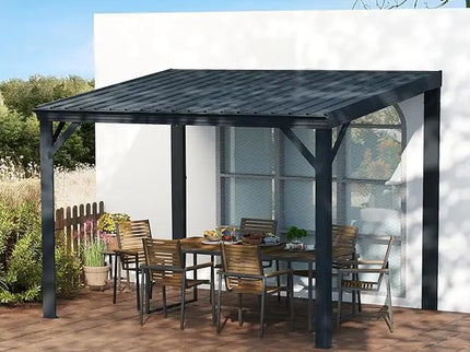 12’ x 20’ Lean-To Wall-Mounted Gazebo with Built-In Drainage & Galvanized Steel Roof – Modern Patio Shelter