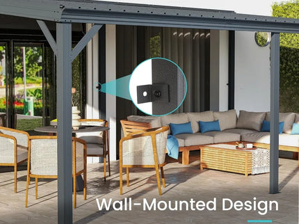 12’ x 20’ Lean-To Wall-Mounted Gazebo with Built-In Drainage & Galvanized Steel Roof – Modern Patio Shelter