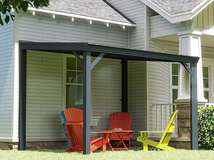 12’ x 20’ Lean-To Wall-Mounted Gazebo with Built-In Drainage & Galvanized Steel Roof – Modern Patio Shelter