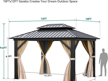 10x12 Hardtop Gazebo Netting Curtains Steel Brown