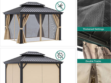 10x12 Hardtop Gazebo Netting Curtains Steel Brown