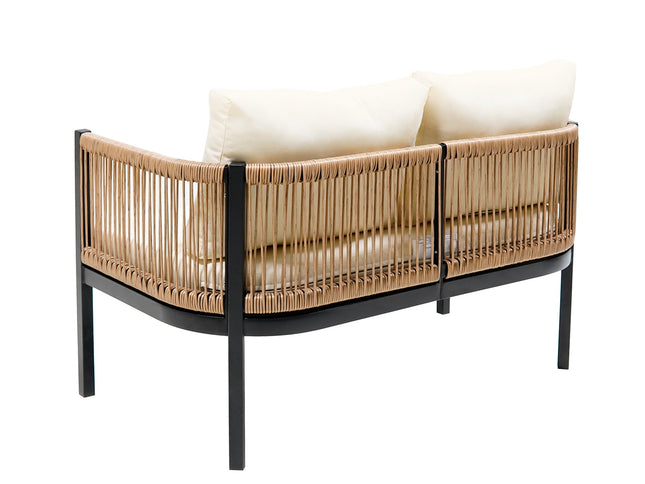 Beige Outdoor Modular Sofa Set with Glass Coffee Table