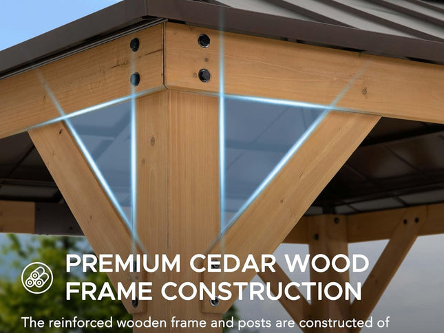 9x9 Cedar Framed Hardtop Gazebo with Brown Steel Roof – Elegant Outdoor Patio Shelte