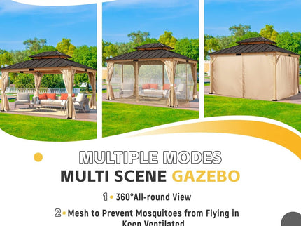 11’ x 13’ Spruce Wood Patio Gazebo with Double Asphalt Roof – Elegant Outdoor Shelter