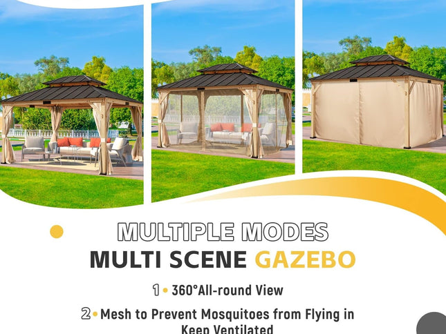 11’ x 13’ Spruce Wood Patio Gazebo with Double Asphalt Roof – Elegant Outdoor Shelter