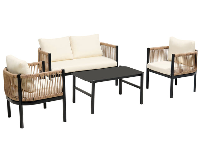 Beige Outdoor Modular Sofa Set with Glass Coffee Table