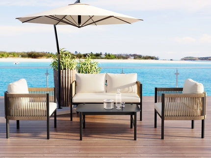 Beige Outdoor Modular Sofa Set with Glass Coffee Table