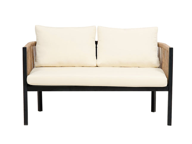 Beige Outdoor Modular Sofa Set with Glass Coffee Table