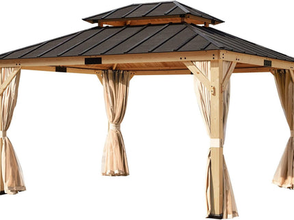 11’ x 13’ Spruce Wood Patio Gazebo with Double Asphalt Roof – Elegant Outdoor Shelter